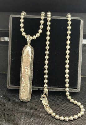 Atocha silver Solid Bar Pendant with 925 Sterling Silver Beaded Chain 20  Long