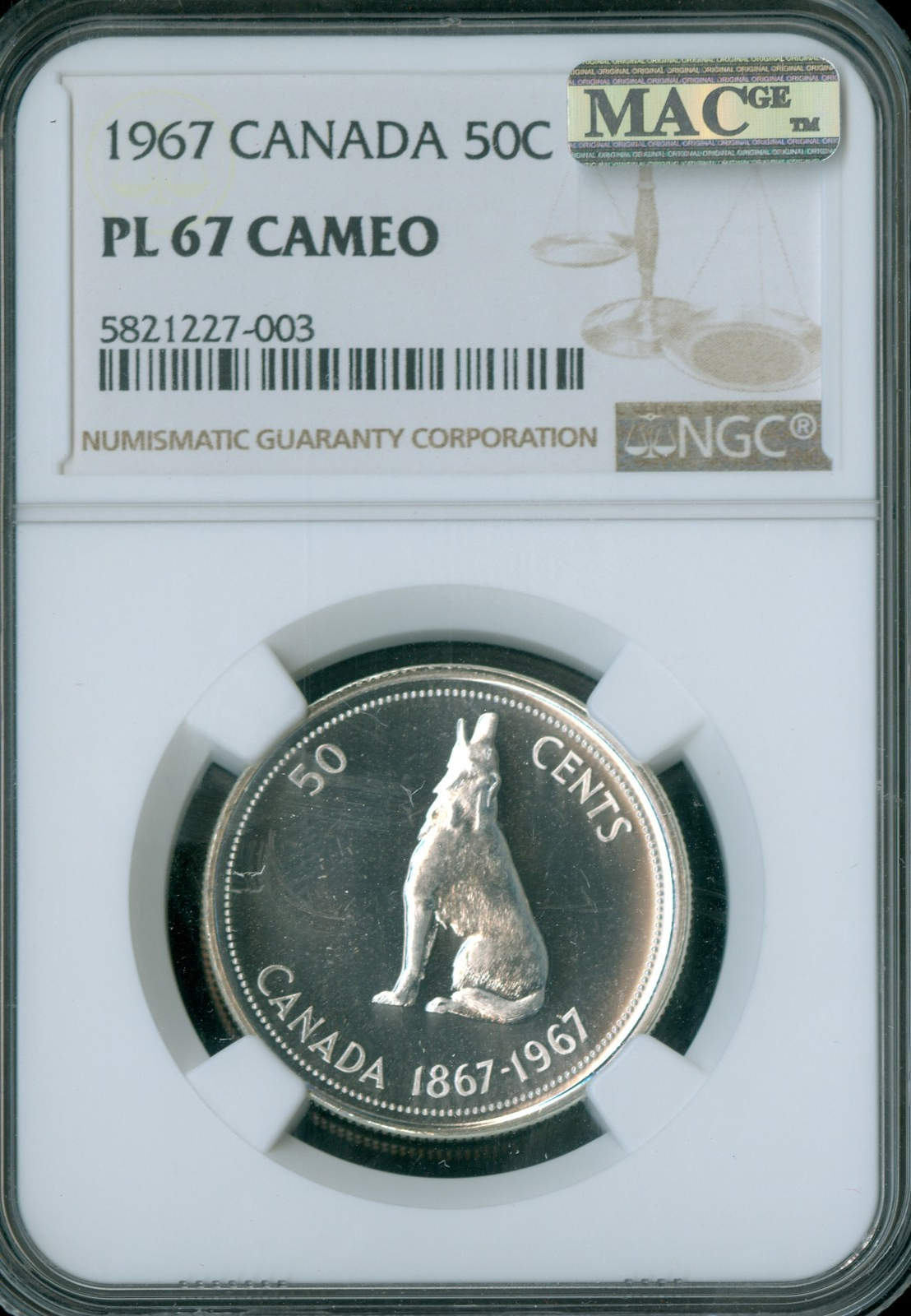 1967 CANADA 50 CENTS NGC PL67 CAMEO 2ND FINEST GRADED & SPOTLESS .
