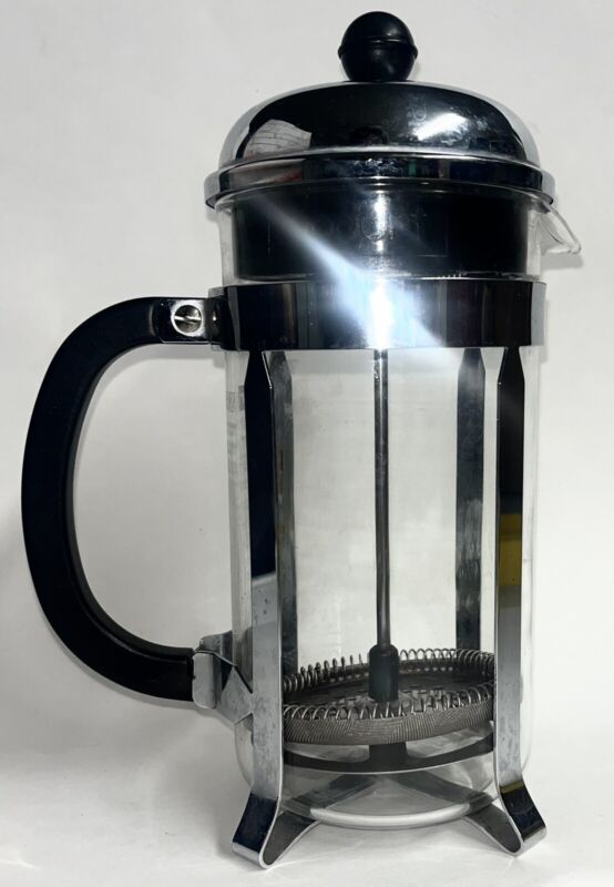 Bodum French Press Coffee Maker 4 Cup / 32 Oz Chrome, Glass 9.5” Tall