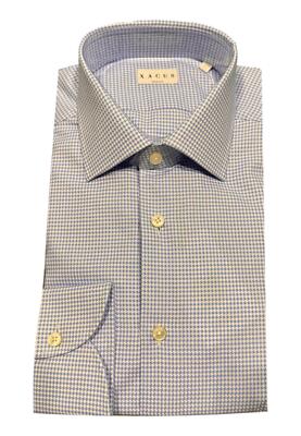 NWT  XACUS  HOUNDSTOOTH TAIOLOR SHIRT 31409 533ML004 / LIGHT BLUE/ WHITE