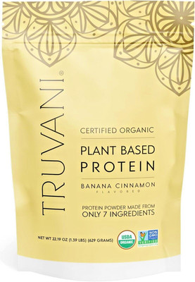 Truvani Organic Plant Based Protein Powder Banana Cinnamon 22.19 Oz, Exp 2025