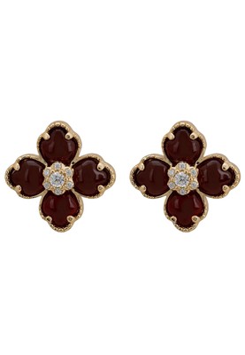 Flower Clover Carnelian Stud Earrings Gold