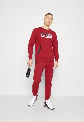 Ellesse Mens Sweatshirt Jumper Damen Burgundy Retro 80s Logo