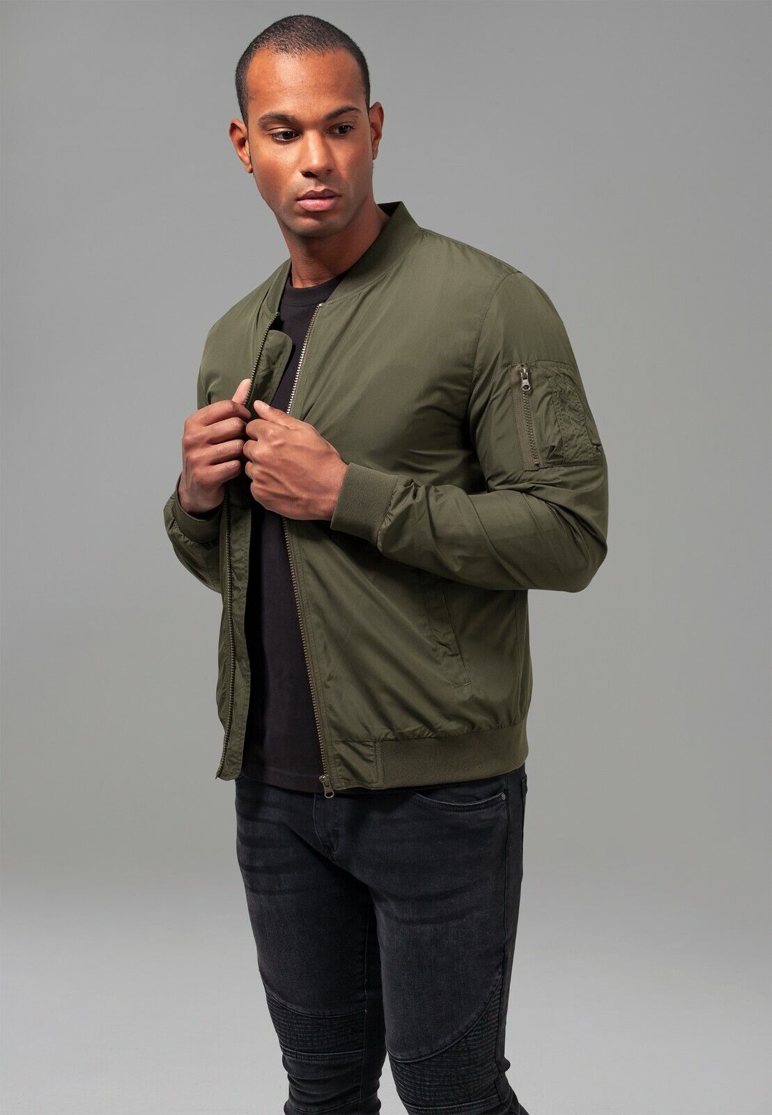 Urban Classics Men's Light Bomber Jacket Dark Olive Urban Classics Men's Light Bomber Jacket Dark Olive