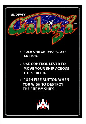 Galaga Arcade Instructions Card Sticker Decal