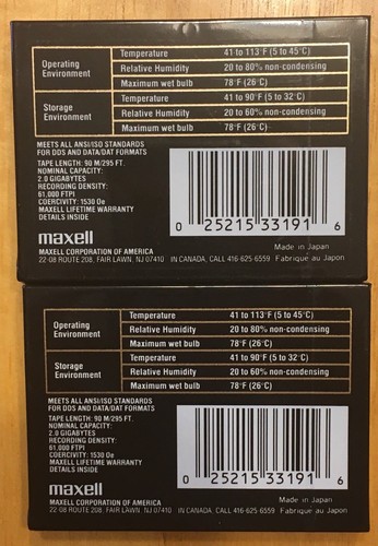 Lot Of 2 Maxell HS-4/90S 4mm Data Cartridges