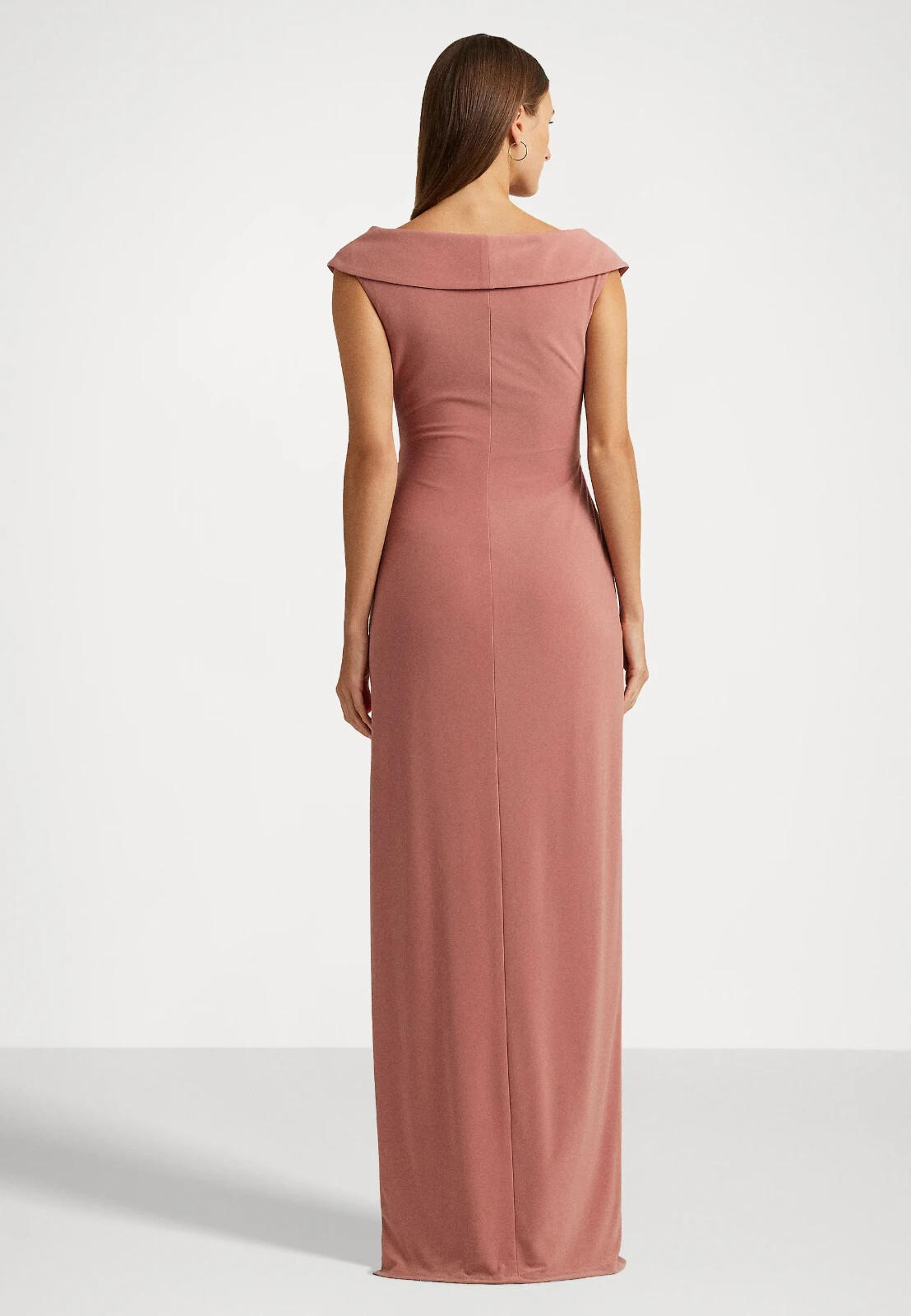 Lauren Ralph Jersey Off The Shoulder Gown Women Pink Mahogany V-neck - Picture 3 of 19