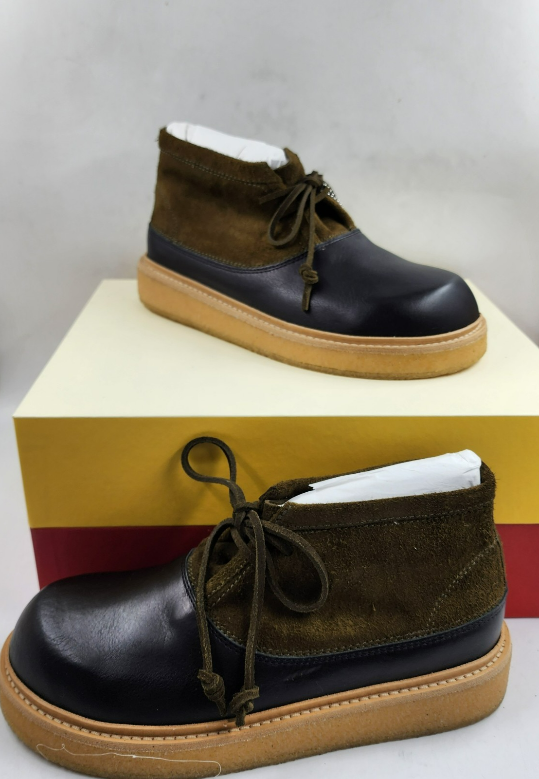 Marni Logo-Tag Leather Ankle Boots Men's 41/8US Black/Olive Round Toe Colorblock - Picture 2 of 16