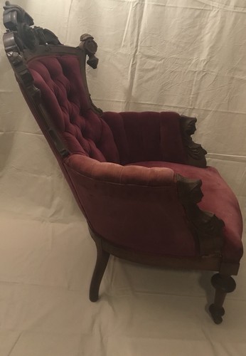 American Renaissance Revival Eastlake Chair With Carved Wood Accents