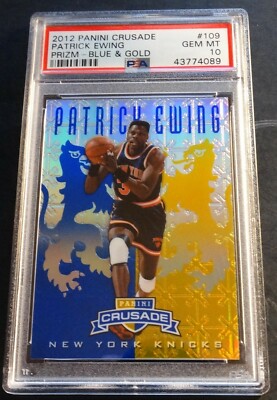 2012 PATRICK EWING PANINI CRUSADE PRIZM BLUE & GOLD REFRACTOR PSA 10 POP 1