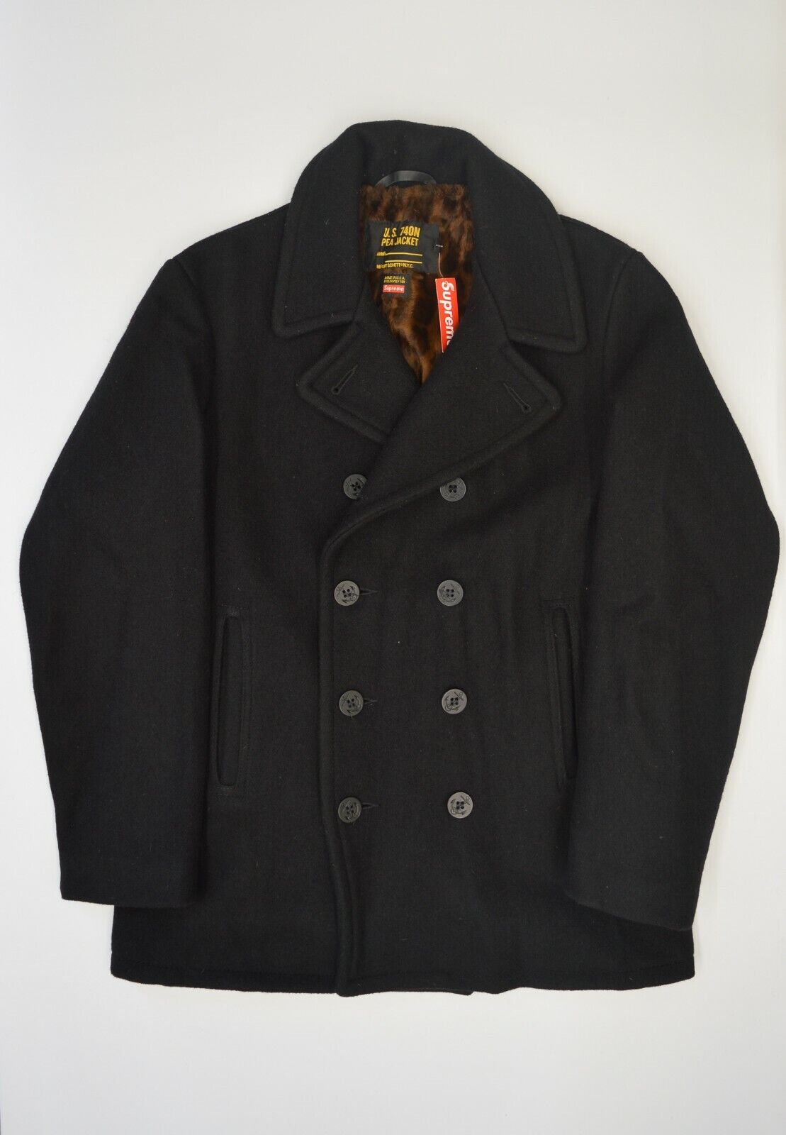 SUPREME x SCHOTT FUR LINED PEACOAT - BLACK - MEDIUM - VERY RARE - NWT SUPREME x SCHOTT FUR LINED PEACOAT - BLACK - MEDIUM - VERY RARE - NWT