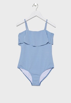 

Детский купальник в полоску с рюшами COTTON ON, белый/синий,  лет, White/blue