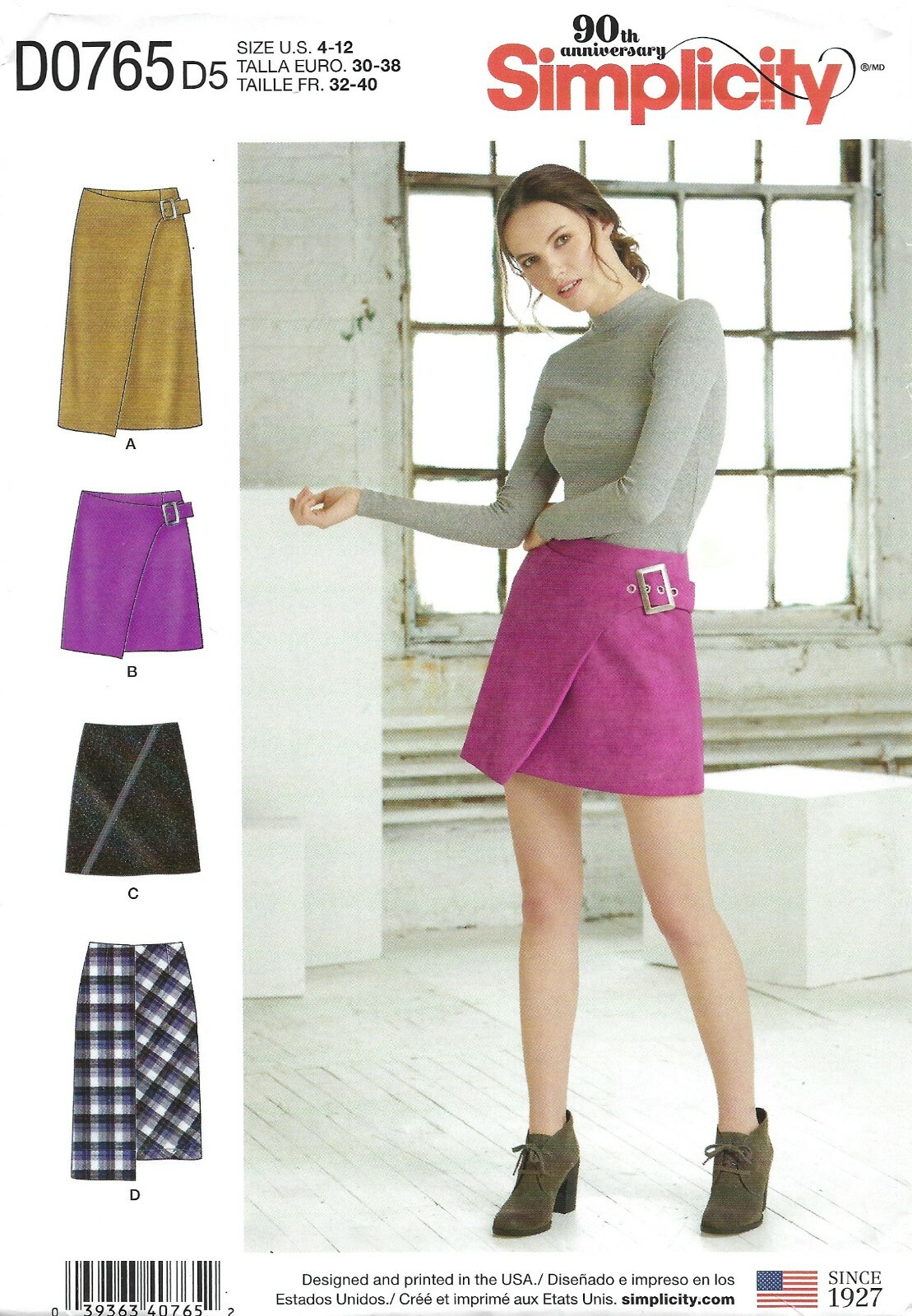 Simplicity D0765 Wrap Skirts w Buckle, Zipper Options Sz 4 Simplicity D0765 Wrap Skirts w Buckle, Zipper Options Sz 4