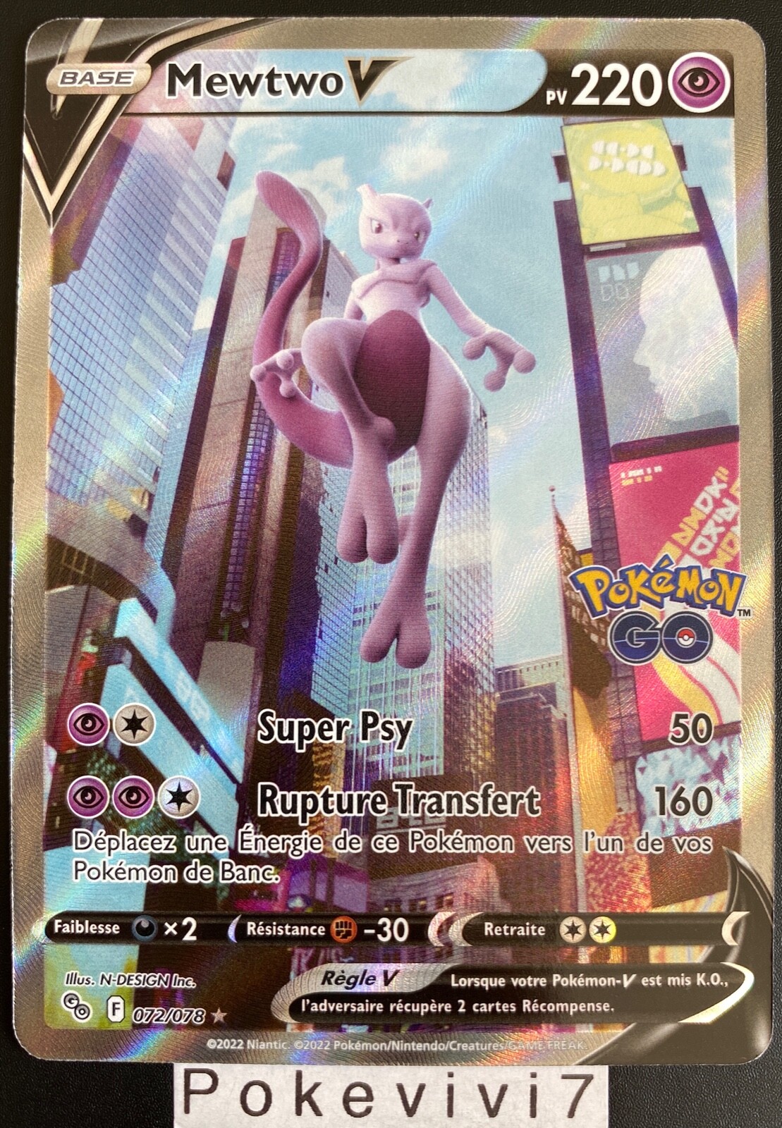 Carte Pokemon MEWTWO 072/078 V Full Art FA Pokemon GO EB10.5