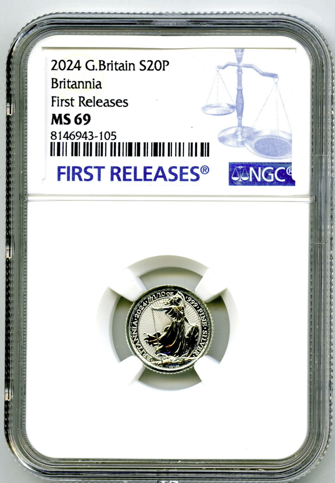 2024 20P 1/10 OZ .999 SILVER GREAT BRITAIN NGC MS69