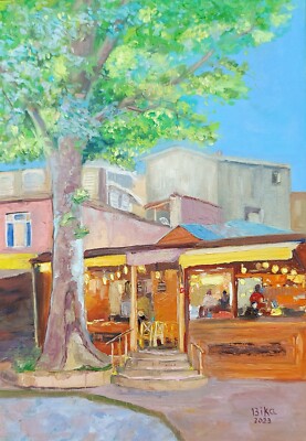 Street Cafe OIL Painting Istanbul Cityscape Europe Original Urban Collectible