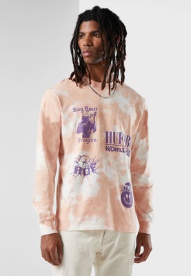 

HUF Disorder LS Lifestyle Футболка мужская светло-розовая фиолетовая повседневная футболка, Розовый, HUF Disorder LS Lifestyle T-Shirt