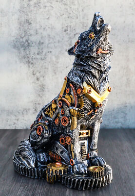 その他 Steampunk  Leopard Ebros Denizen Of Twilight Steampunk Wolf Howling Statue 6