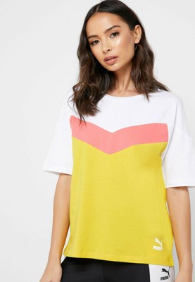 

Женская футболка Puma XTG Colorblock Tee Sulphur White Coral Sportswear Футболки, Белый