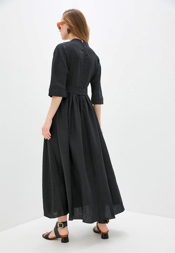 Pre-owned Eleventy $895  - Pure Linen Black Caftan Dress - 6 / 44