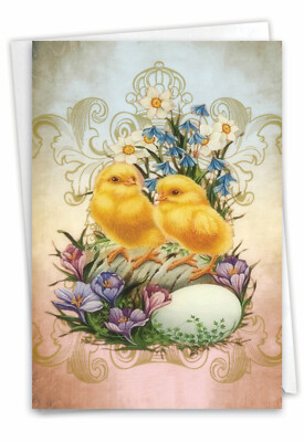 Easter Greeting Card with 5'' x 7'' w/ Envelope (1 Card) Two Vintage Chicks