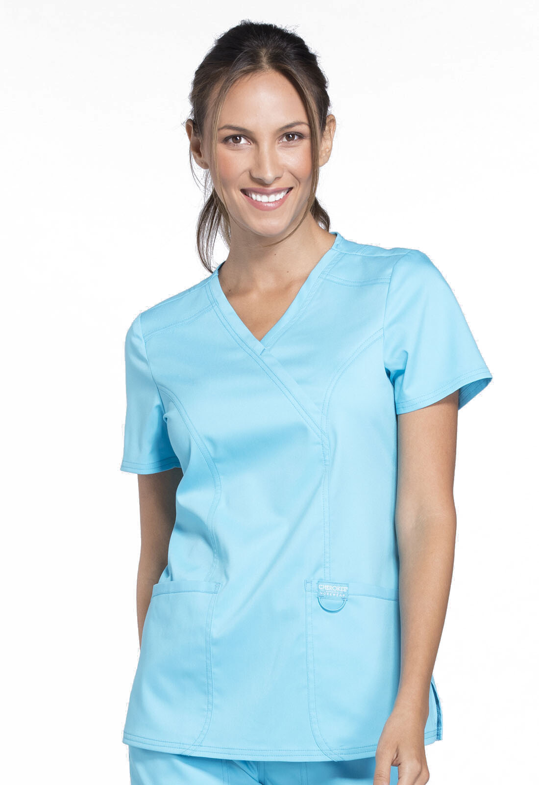 Cherokee Workwear Scrubs Mock Wrap Top WW610 TRQ Turquoise