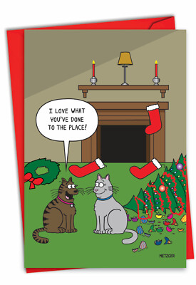 1 Funny Christmas Card with Envelope - Cat Decor C2912XSG