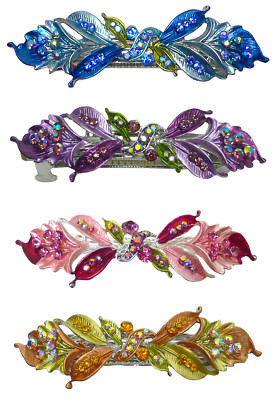 Set of  4  Med Large Barrettes Flower Hairclips Sparkly Rhinestone YY800-3-4