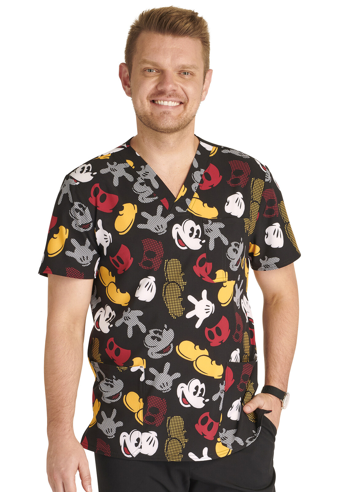 Disney - mofmop Mickey Mouse Cherokee Scrubs Disney Tooniforms Mens V Neck