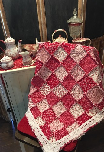 Shabby Chic Red & White Handmade Baby Quilt