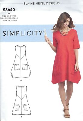 Simplicity S8640 Womens Dress Sewing Pattern UNCUT, with Sleeve Variations