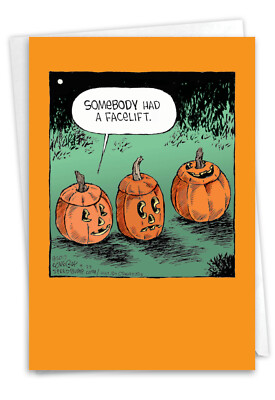 1 Funny Halloween Card with Envelope - Pumpkin Facelift C6235HWG