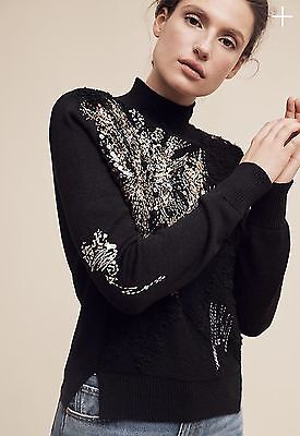 NWT ANTHROPOLOGIE BEADED FETE TURTLENECK BLACK SEQUIN SWEATER TOP!!! SO PRETTY!!