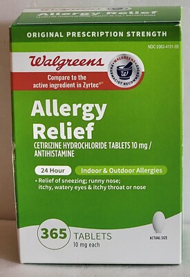 Walgreens 24 Hour allergy relief, cetirizine hydrochloride 365 tablets Exp 08/24