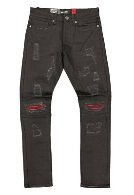 

Мужские черные рваные джинсы Makobi Big and Tall с красной пэчворком, Black/black