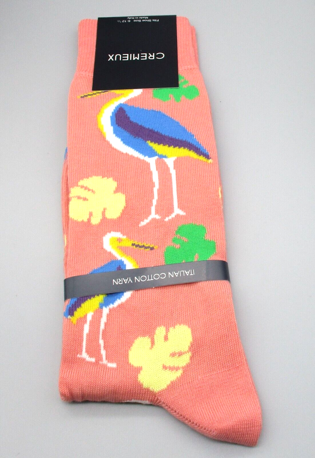 CREMIEUX~Sock 10-13~Men's Coral BLUE HERON Casual Crew Socks