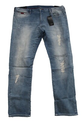 Armani Exchange A/X Mens Slim Fit Vintage Ripped Distressed