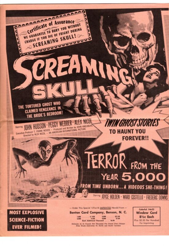 Screaming Skull & Terror From The Year 5,000 - 1958 Vintage Pressbook Poster