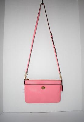 COACH Polly Pebble Leather Top Zip Crossbody Bag in Bubblegum #C3376 NWT