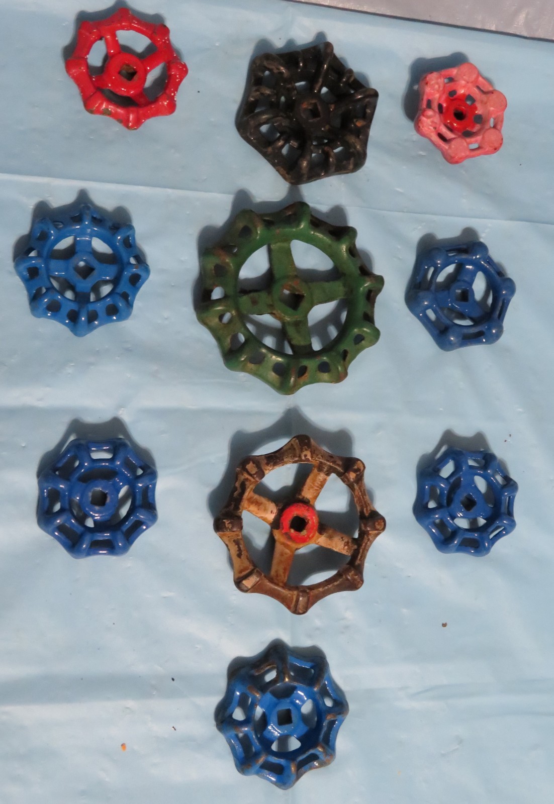 10 Vintage STEEL Valve Handles Water Faucet  STEAMPUNK Industrial Arts Crafts