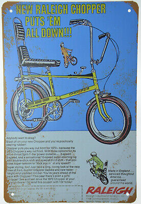 Raleigh Chopper 1970 Bicycle Bike 3 5 10 Speed Gear T-Bar Metal Sign 8x12'' NEW