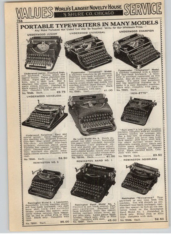 Underwood typewriter photos of Underwood Typemaster by year then serial