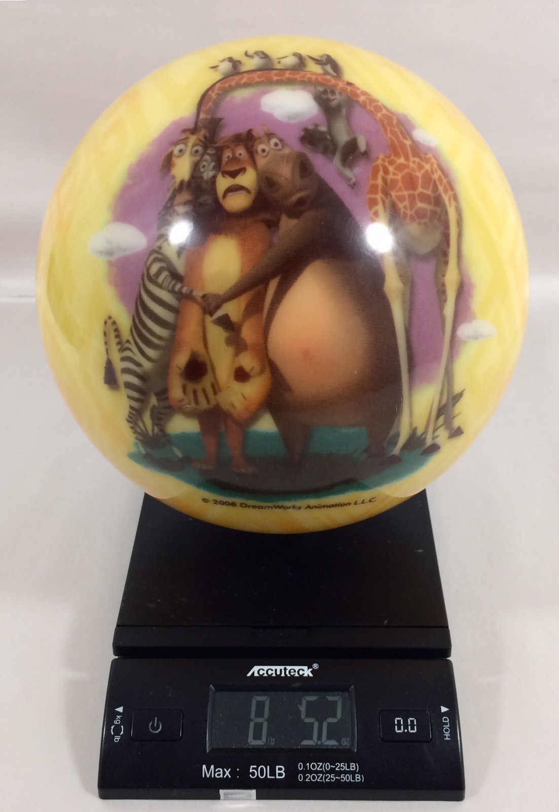 Brunswick MADAGASCAR Viz A Ball Bowling Ball 8 Lbs 5.2 oz Dreamworks UNDRILLED!