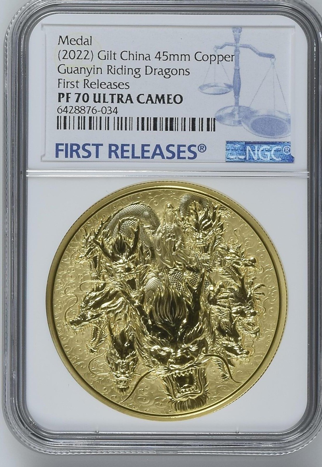 NGC PF70 China 2022 Guanyin Riding Dragons 觀音騎龍 Gilt