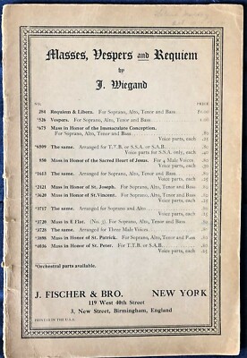 rare MASS IN E FLAT (No. 3)  S.A.T.B - J. WIEGAND - ORGAN, VOCAL SHEET MUSIC