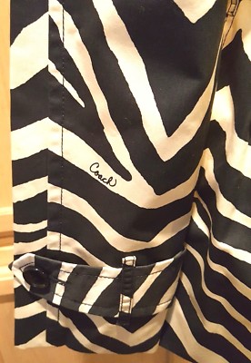 Pre-owned Coach F84238 Navy/beige Zebra Signature Belted Doublebreasted Trench Coat $378 In Blue