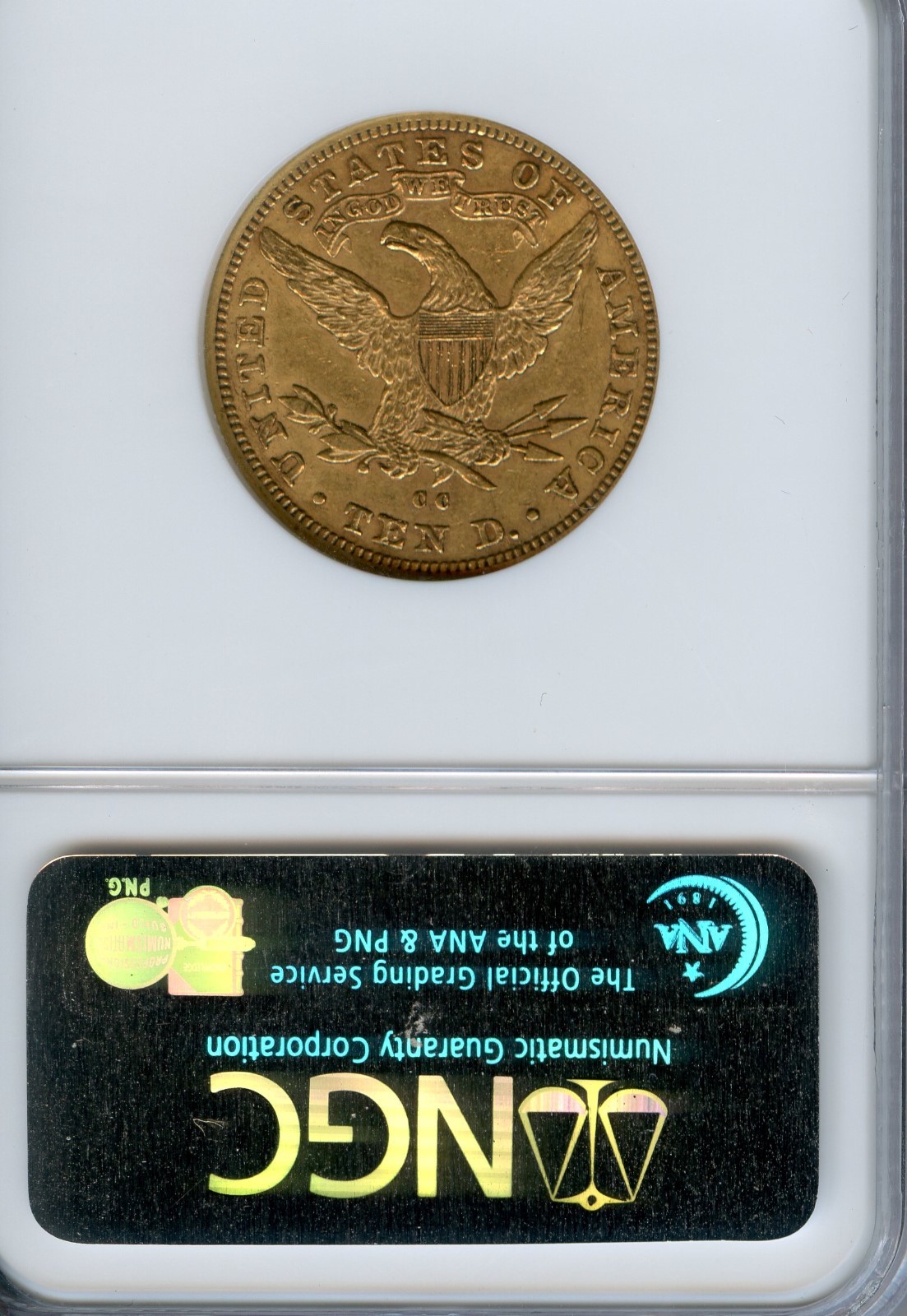 1890CC $10 Gold Liberty AU53 NGC, CARSON CITY, NEV. MINT