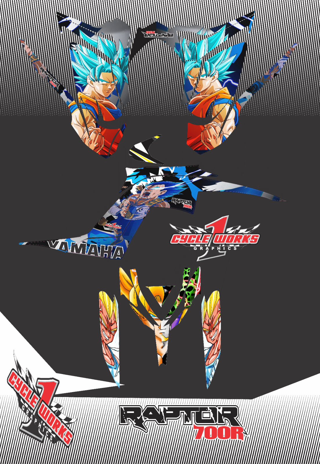Yamaha Raptor 700R 13 and up CUSTOM GRAPHICS KIT VEGUETA DRAGON