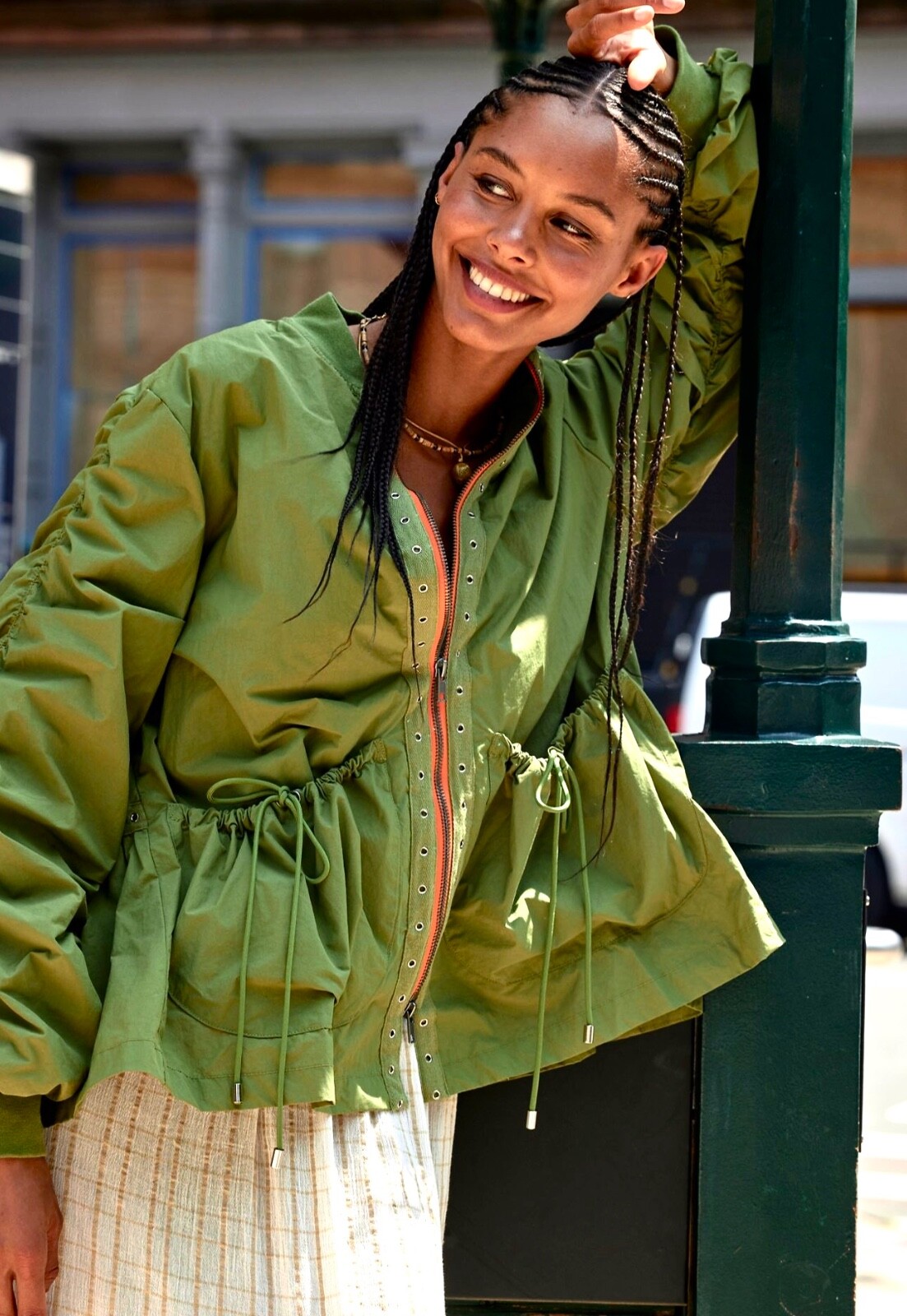 Free People Parachute Sport Jacket Slouchy Swingy Army Green