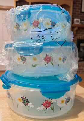  New  Lock & Lock 3 Piece Round Canister Set w/Ladybug Print